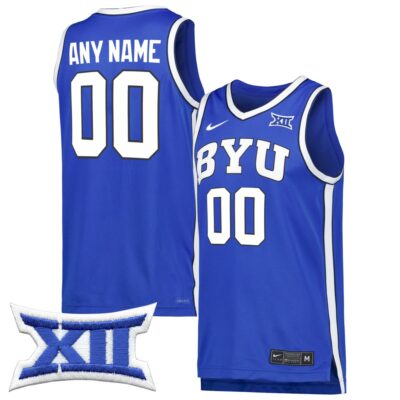 Custom BYU Cougars Basketball Royal Home Game Jersey w/ XII Patch - All Stitched