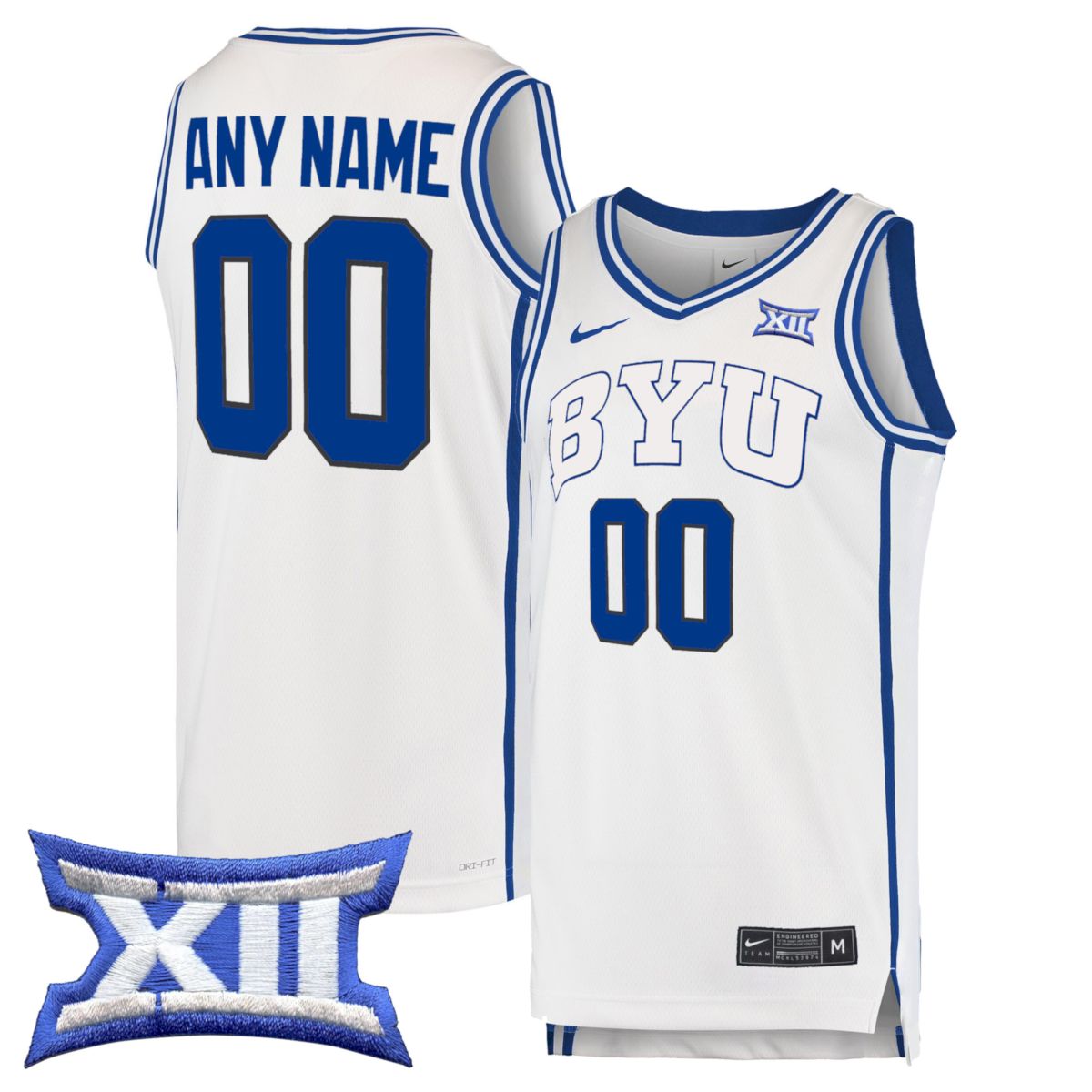 Custom BYU Cougars Basketball White Away Game Jersey w/ XII Patch - All Stitched