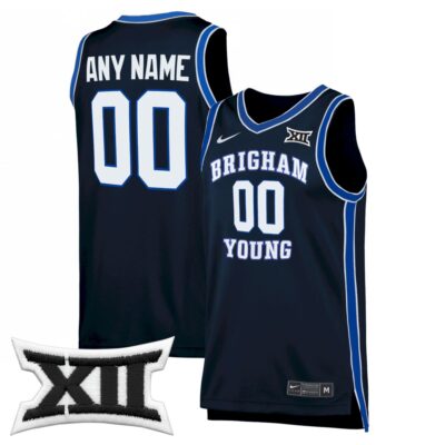 Custom BYU Cougars Basketball Navy Alternate Game Jersey w/ XII Patch - All Stitched