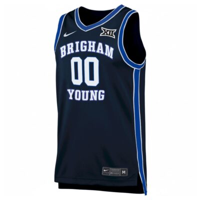 Alternative view of Custom BYU Cougars Basketball Navy Alternate Game Jersey w/ XII Patch - All Stitched
