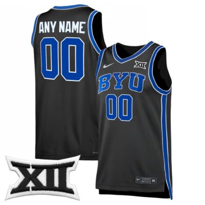 Custom BYU Cougars Basketball Black Third Game Jersey w/ XII Patch - All Stitched