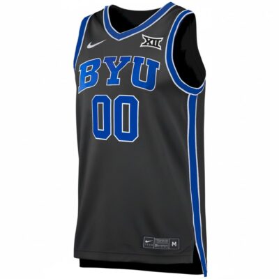 Alternative view of Custom BYU Cougars Basketball Black Third Game Jersey w/ XII Patch - All Stitched