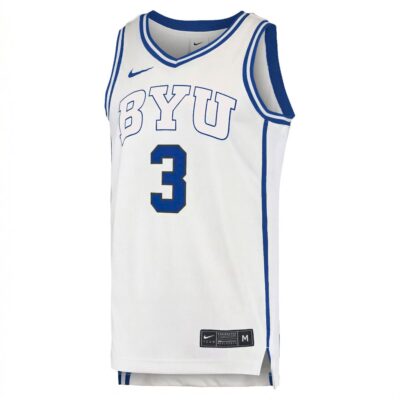 Alternative view of AJ Dybantsa BYU Cougars Basketball White Away Game Jersey - All Stitched