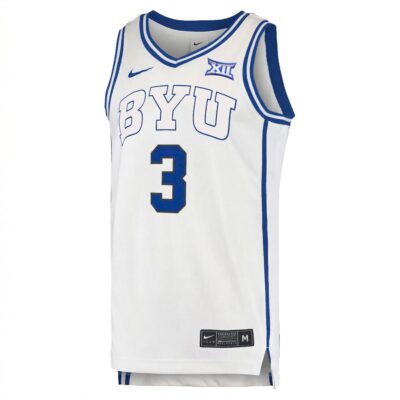 Alternative view of AJ Dybantsa BYU Cougars Basketball White Away Game Jersey w/ XII Patch - All Stitched