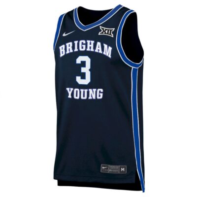 Alternative view of AJ Dybantsa BYU Cougars Basketball Navy Alternate Game Jersey w/ XII Patch - All Stitched