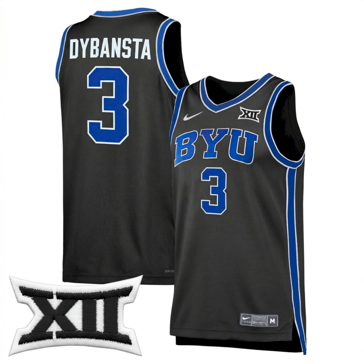 AJ Dybantsa BYU Cougars Basketball Black Third Game Jersey w/ XII Patch - All Stitched