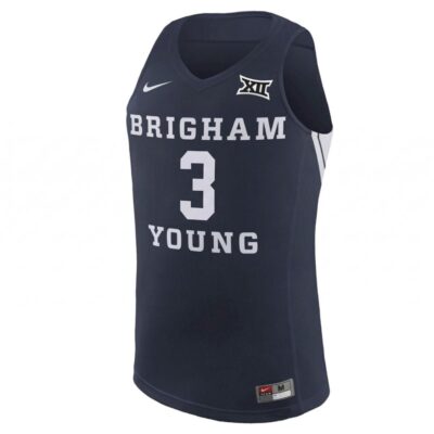 Alternative view of AJ Dybantsa BYU Cougars Basketball Navy Jersey w/ XII Patch - All Stitched