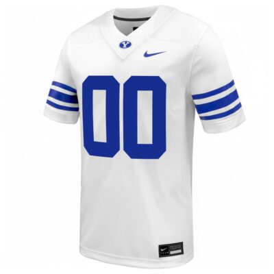 Alternative view of Custom BYU Cougars Football White Away Game Jersey - All Stitched