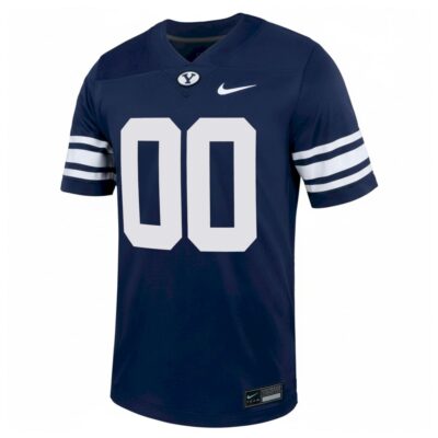Alternative view of Custom BYU Cougars Football Navy Alternate Game Jersey - All Stitched