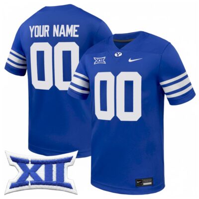 Custom BYU Cougars Football Royal Home Game Jersey w/ XII Patch - All Stitched