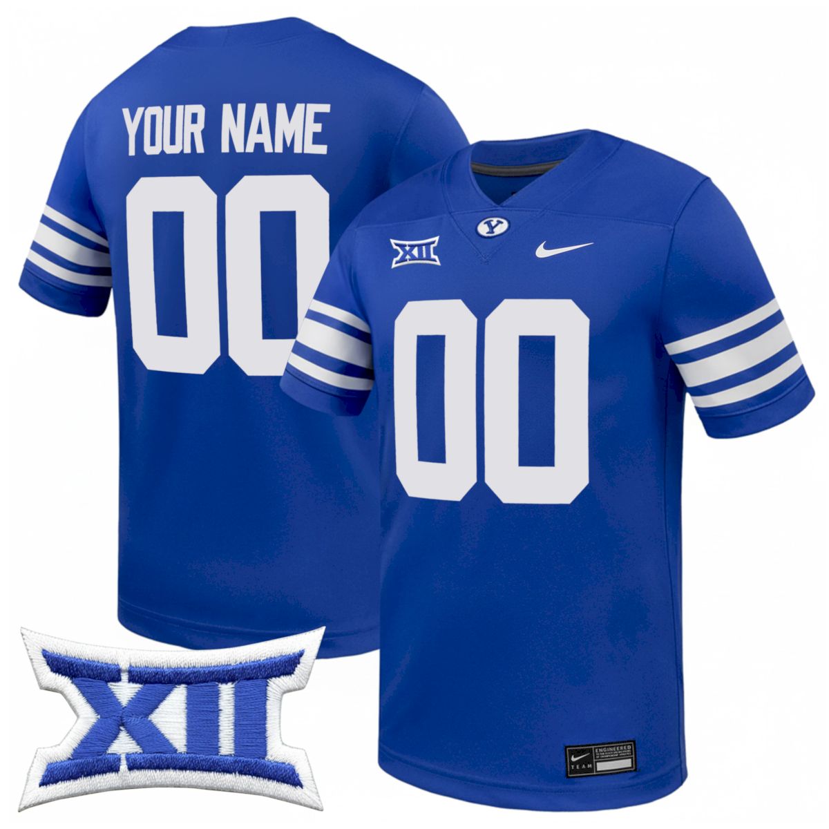 Custom BYU Cougars Football Royal Home Game Jersey w/ XII Patch - All Stitched