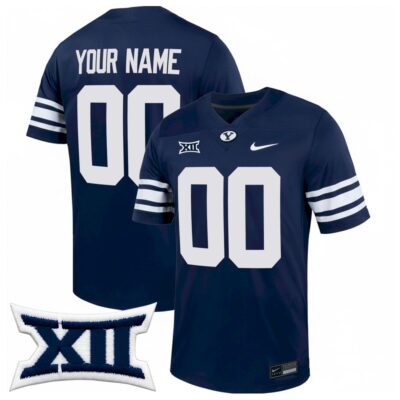 Custom BYU Cougars Football Navy Alternate Game Jersey w/ XII Patch - All Stitched