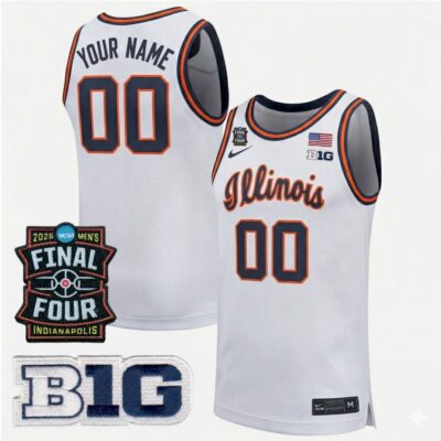 Custom Illinois Fighting Illini Basketball 2026 Final Four White Limited Jersey - All Stitched