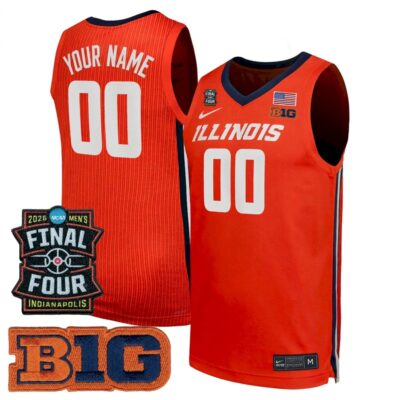 Custom Illinois Fighting Illini Basketball 2026 Final Four Orange Jersey - All Stitched
