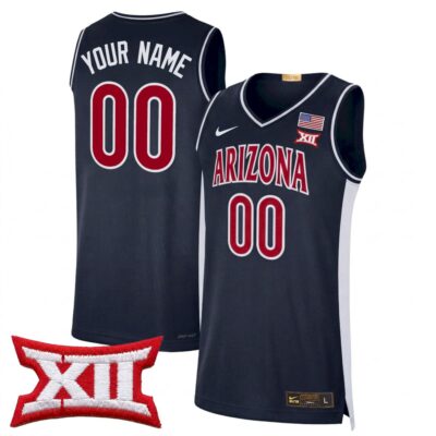 Custom Arizona Wildcats Basketball Navy Limited Jersey w/ XII Patch - All Stitched