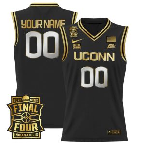 Custom UConn Huskies Basketball 2026 Final Four Black Gold Jersey - All Stitched