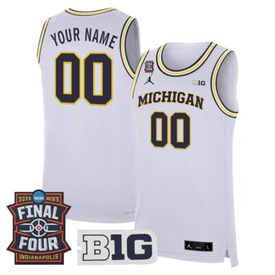 Custom Michigan Wolverines Basketball 2026 Final Four White Limited Jersey - All Stitched