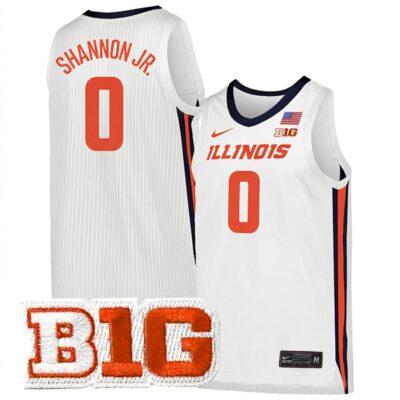 Terrence Shannon Jr. Illinois Fighting Illini Basketball White Away Jersey w/ B1G Patch - All Stitched