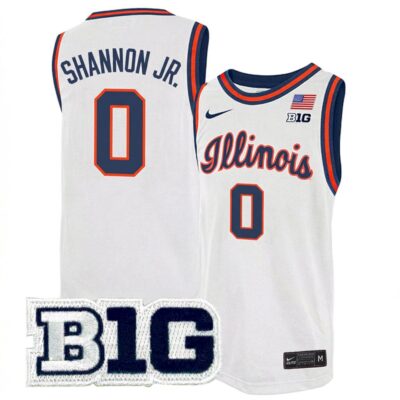 Terrence Shannon Jr. Illinois Fighting Illini Basketball White Throwback Jersey w/ B1G Patch - All Stitched