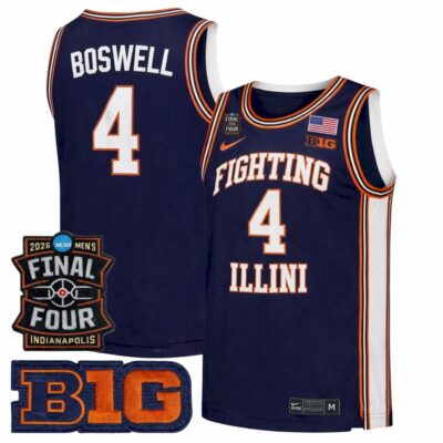 Kylan Boswell Illinois Fighting Illini Basketball 2026 Final Four Navy Limited Jersey - All Stitched