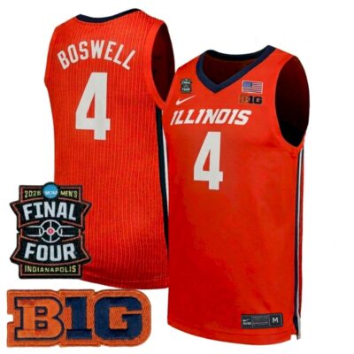 Kylan Boswell Illinois Fighting Illini Basketball 2026 Final Four Orange Jersey - All Stitched