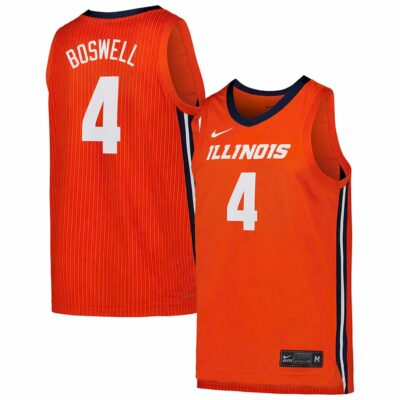 Kylan Boswell Illinois Fighting Illini Basketball Orange Home Jersey - All Stitched