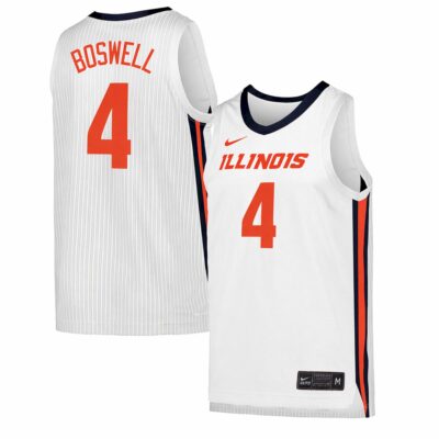 Kylan Boswell Illinois Fighting Illini Basketball White Away Jersey - All Stitched