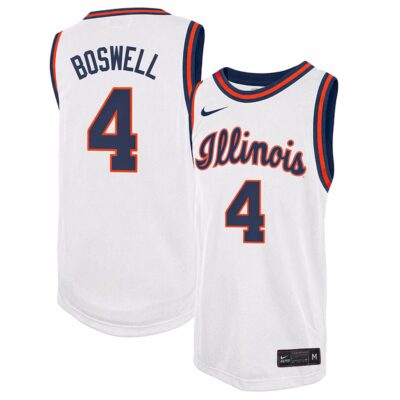 Kylan Boswell Illinois Fighting Illini Basketball White Throwback Jersey - All Stitched