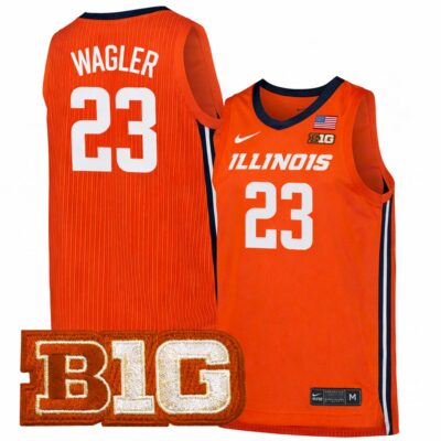 Keaton Wagler Illinois Fighting Illini Basketball Orange Home Jersey w/ B1G Patch - All Stitched