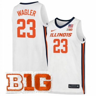 Keaton Wagler Illinois Fighting Illini Basketball White Away Jersey w/ B1G Patch - All Stitched