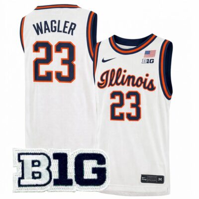 Keaton Wagler Illinois Fighting Illini Basketball White Throwback Jersey w/ B1G Patch - All Stitched
