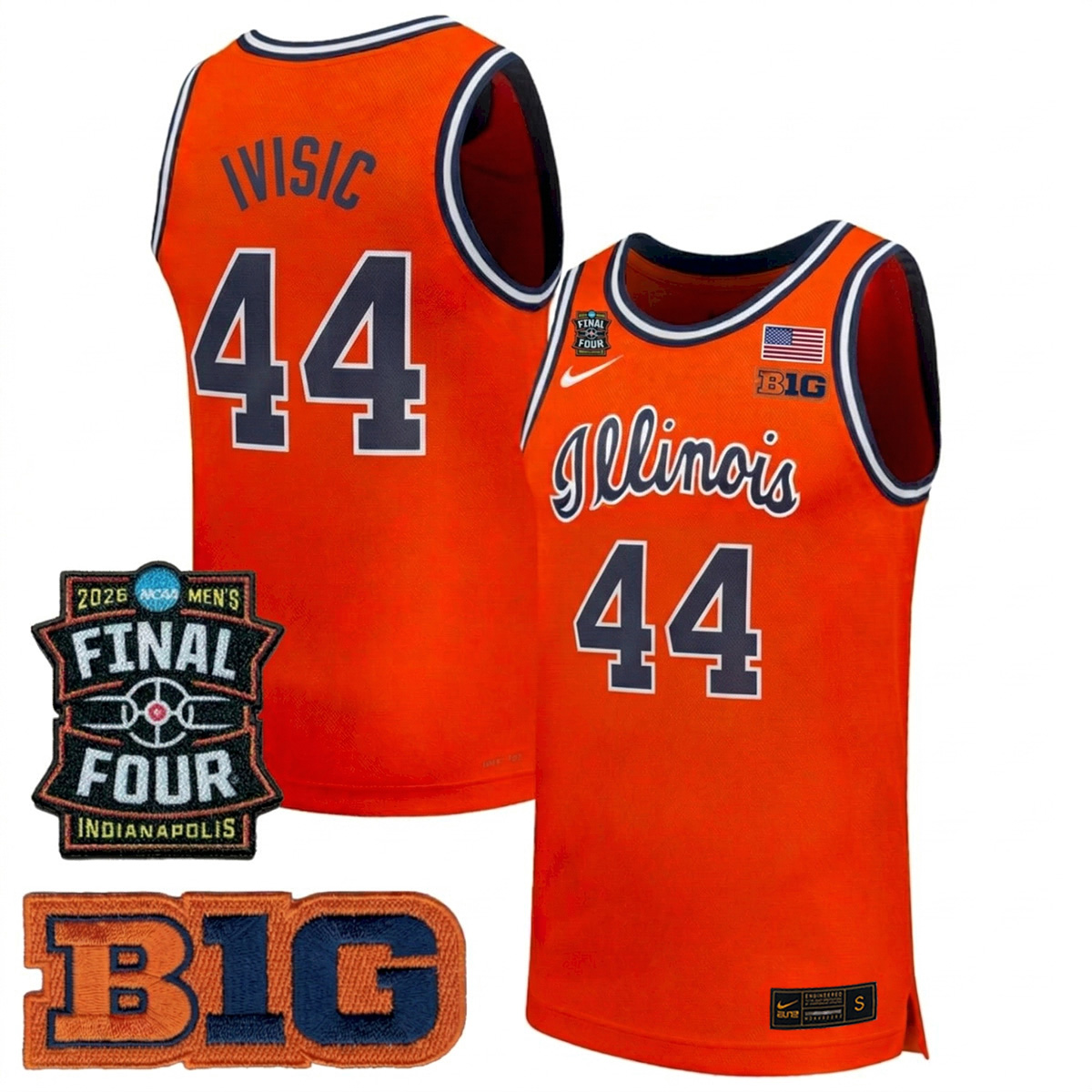 Zvonimir Ivisic Illinois Fighting Illini Basketball 2026 Final Four Orange Jersey - All Stitched