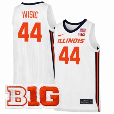 Zvonimir Ivisic Illinois Fighting Illini Basketball White Away Jersey w/ B1G Patch - All Stitched