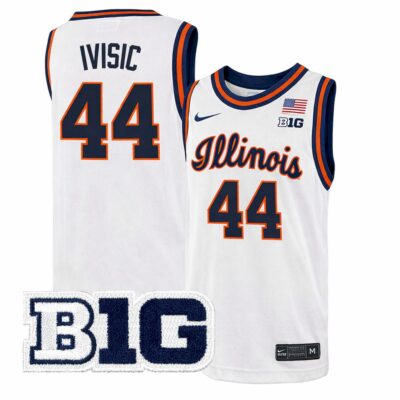 Zvonimir Ivisic Illinois Fighting Illini Basketball White Throwback Jersey w/ B1G Patch - All Stitched