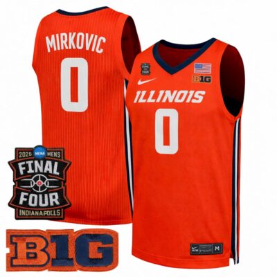 David Mirkovic Illinois Fighting Illini Basketball 2026 Final Four Orange Jersey - All Stitched