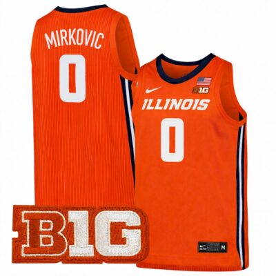 David Mirkovic Illinois Fighting Illini Basketball Orange Home Jersey w/ B1G Patch - All Stitched