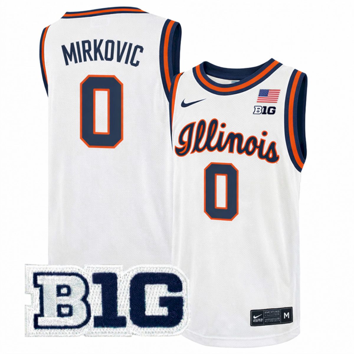David Mirkovic Illinois Fighting Illini Basketball White Throwback Jersey w/ B1G Patch - All Stitched
