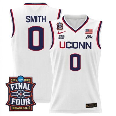 Malachi Smith UConn Huskies Basketball 2026 Final Four White Jersey - All Stitched