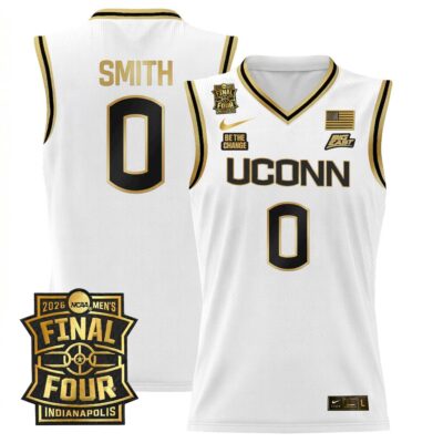 Malachi Smith UConn Huskies Basketball 2026 Final Four White Gold Jersey - All Stitched