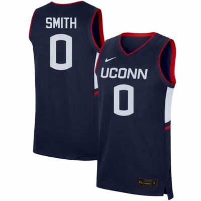 Malachi Smith UConn Huskies Basketball Navy Game Jersey - All Stitched