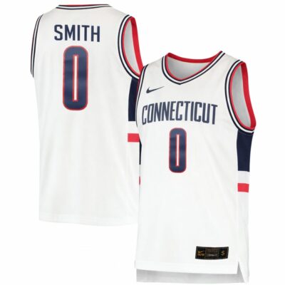 Malachi Smith UConn Huskies Basketball White Throwback Game Jersey - All Stitched