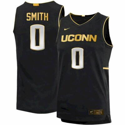 Malachi Smith UConn Huskies Basketball Black Gold Jersey - All Stitched