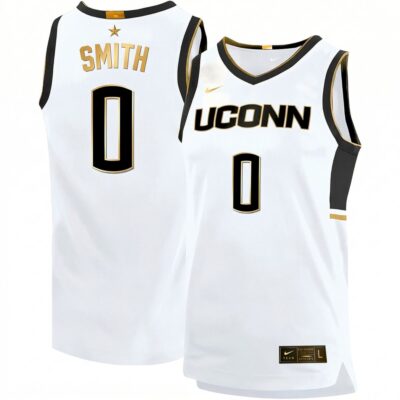 Malachi Smith UConn Huskies Basketball White Gold Jersey - All Stitched
