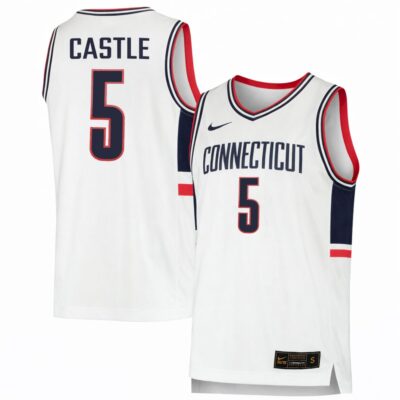 Stephon Castle UConn Huskies Basketball White Throwback Game Jersey - All Stitched