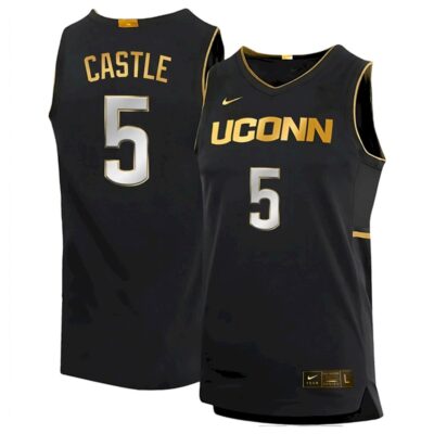 Stephon Castle UConn Huskies Basketball Black Gold Jersey - All Stitched