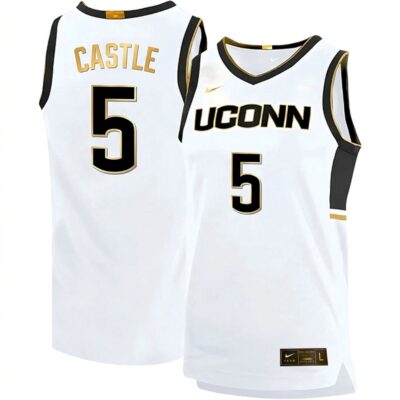 Stephon Castle UConn Huskies Basketball White Gold Jersey - All Stitched
