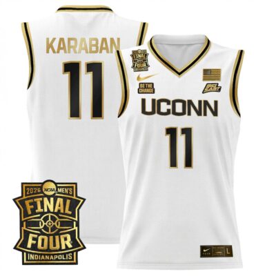 Alex Karaban UConn Huskies Basketball 2026 Final Four White Gold Jersey - All Stitched