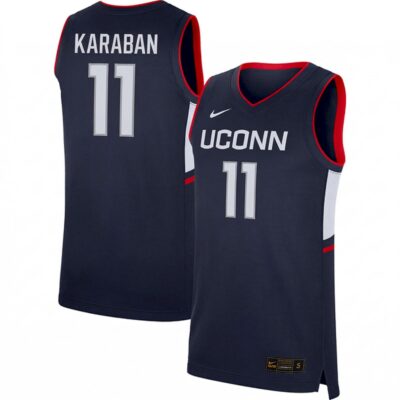 Alex Karaban UConn Huskies Basketball Navy Game Jersey - All Stitched