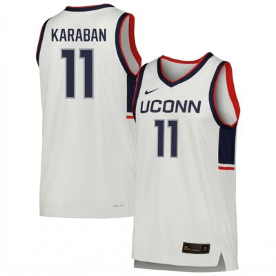 Alex Karaban UConn Huskies Basketball White Game Jersey - All Stitched