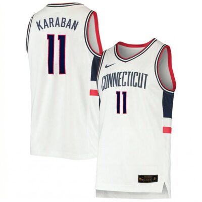 Alex Karaban UConn Huskies Basketball White Throwback Game Jersey - All Stitched